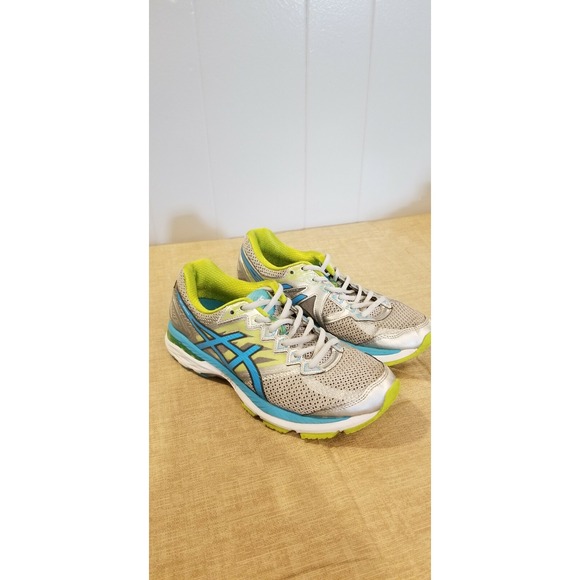 Asics‎ Womens 8.5 Running Sneaker Shoes Teal Lime Green Athletic Active - Picture 1 of 9